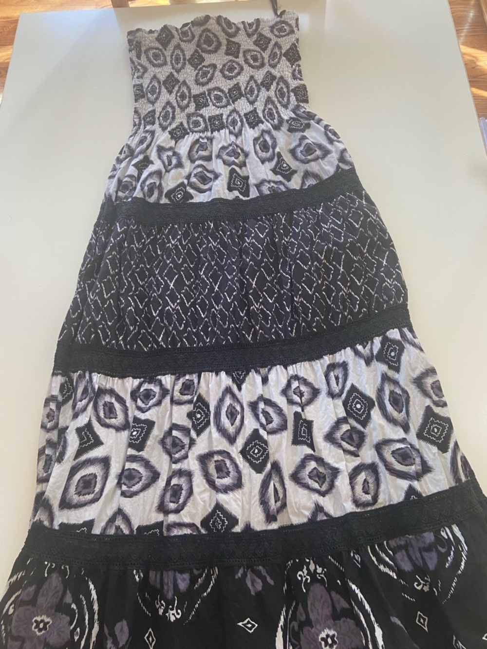 Smocked Top Dress/Skirt Black/White